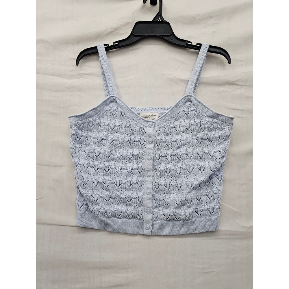 Universal Thread Womens Pointelle Button Down Tank Blue Cotton Casual Size M